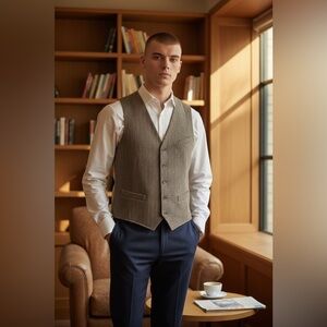 New men’s American living 100% wool herringbone button up vest size XL